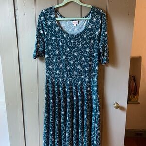 LuLaRoe Blue Pleated Fit and Flare Midi Dress